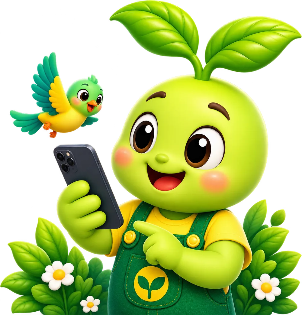The Little Sprouts mascot using the parent app