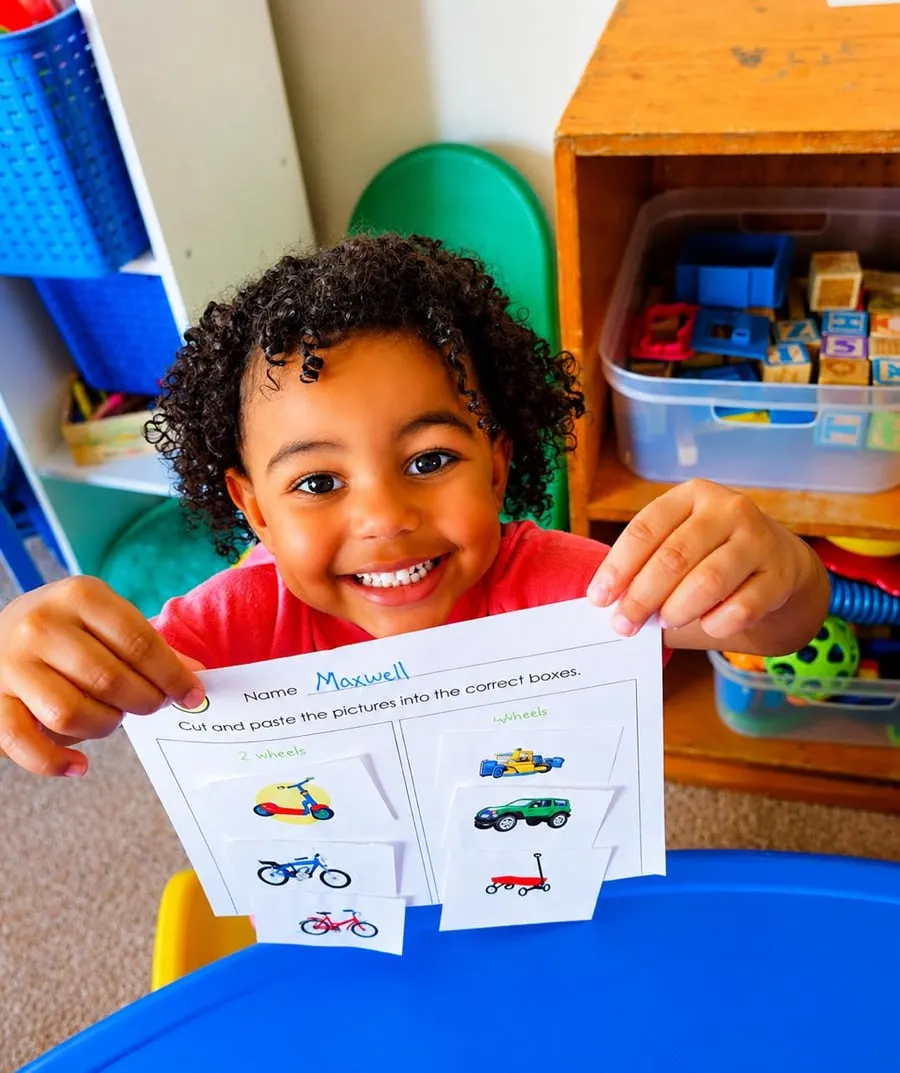 A child proudly sharing their work